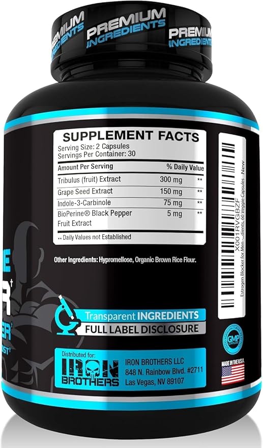 Test Booster for Men with Estrogen Blocker - Anti-Estrogen Dietary Supplement - Natural Aromatase Inhibitor - Increase Libido & Strength 60 Capsules - Muscle Growth - Weight Loss (2 Bottles)