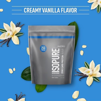 Isopure Creamy Vanilla Whey Isolate Protein Powder with Vitamin C & Zinc for Immune Support, 25g Protein, Zero Carb & Keto Friendly, 15 Servings, 1 Pound (Packaging May Vary)