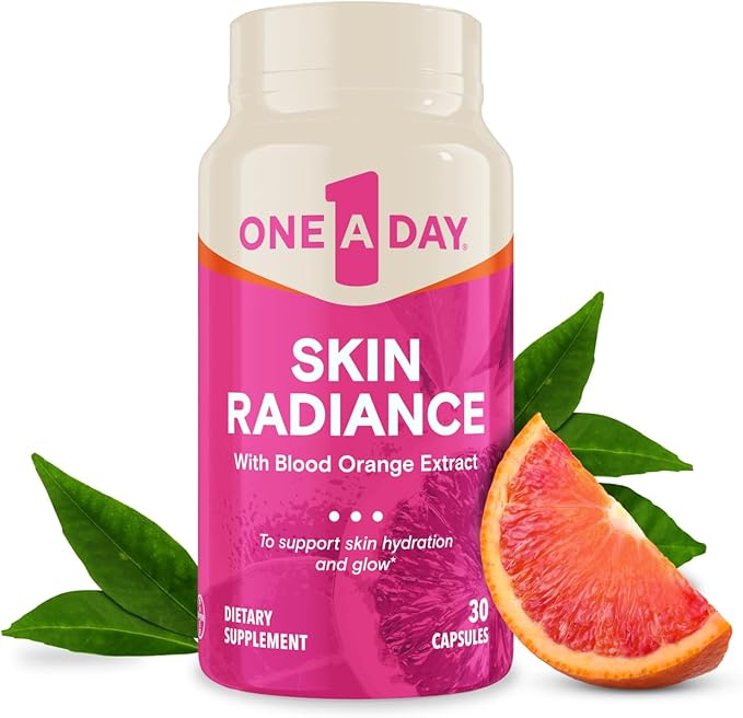 One A Day Skin Radiance, Skin Supplement to Support Skin Hydration & Glow with Blood Orange Extract & Collagen Health with Vitamin C & Vitamin E, 30 Capsules
