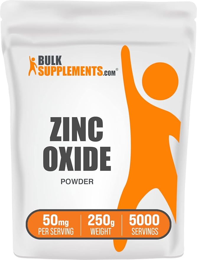 BulkSupplements.com Zinc Oxide Powder - Zinc 40mg, Zinc Oxide Supplement, Zinc Powder for Immune Support - Gluten Free, 50mg per Serving, 250g (8.8 oz) (Pack of 1)