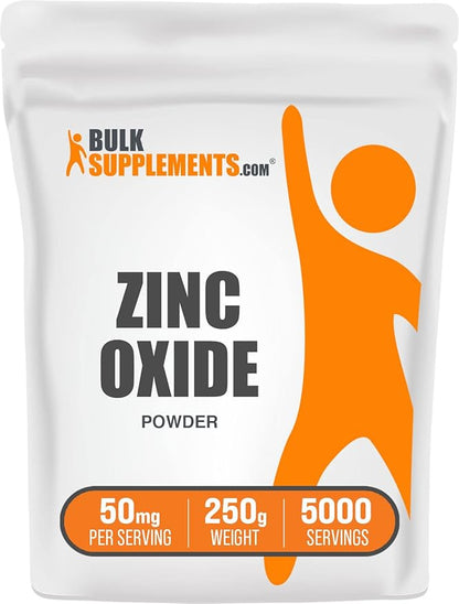 BulkSupplements.com Zinc Oxide Powder - Zinc 40mg, Zinc Oxide Supplement, Zinc Powder for Immune Support - Gluten Free, 50mg per Serving, 250g (8.8 oz) (Pack of 1)