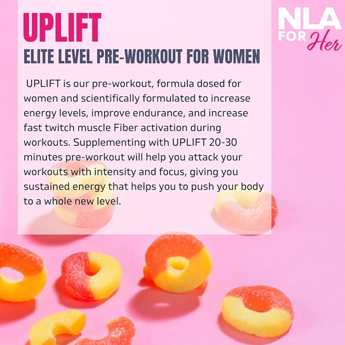 Uplift MAX Pre-Workout Energy For Women (Sour Peach Rings)- 30 Servings- Clean/Sustained Energy, Supports Athletic Performance, Helps Fast Twitch Muscle Fiber Activation (Caffeine, Vegan, GF, 15 Cals)