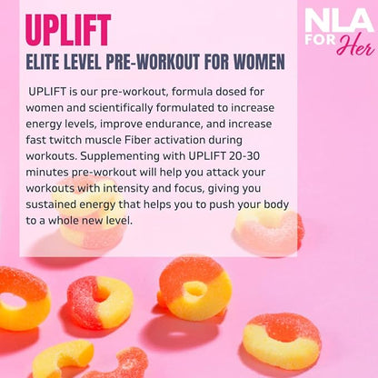 Uplift MAX Pre-Workout Energy For Women (Sour Peach Rings)- 30 Servings- Clean/Sustained Energy, Supports Athletic Performance, Helps Fast Twitch Muscle Fiber Activation (Caffeine, Vegan, GF, 15 Cals)