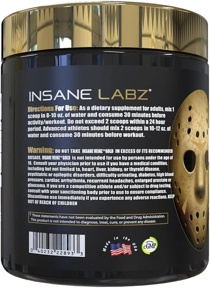 Insane Labz Psychotic Gold and Insane Veinz Gold Pre Workout Nitric Oxide Booster Stack, Increase Muscle Mass, Vascularity, Strength, Energy, Focus, Gummy Candy and Fruit Punch.