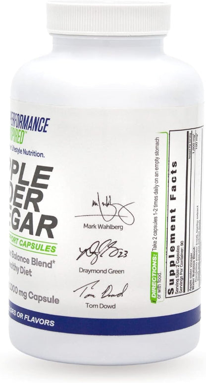 Performance Inspired Nutrition Apple Cider Vinegar Natural Capsules Supports Healthy Weight Loss - Blood Sugar & Immune System - Water Balance - Big- 180 Count