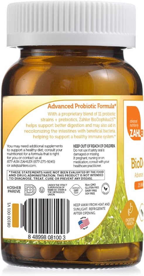 Zahler BioDophilus High Potency Probiotic Formula 25 Billion Live & Active CFUs - 120 Capsules