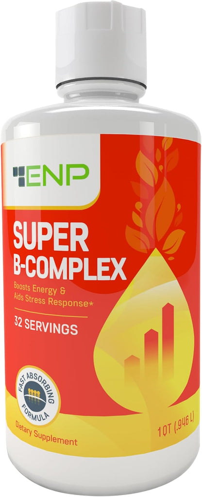 Super B Complex Liquid Vitamin Supplement | 500mg B12 and 50mg B6 | 32oz. | Liquid B-Complex Vitamins Boost Energy, Aid Stress Response | Effective Natural Products