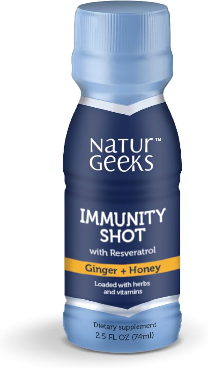 Immunity Support Shots with Organic Ginger + Honey | Vitamins C, D, B6, B12 and Zinc | Liquid Immune Defense Infused with Natural Resveratrol and Spermidine | 6 Pack (2.5 Fl oz)