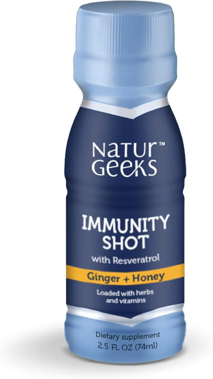 Immunity Support Shots with Organic Ginger + Honey | Vitamins C, D, B6, B12 and Zinc | Liquid Immune Defense Infused with Natural Resveratrol and Spermidine | 6 Pack (2.5 Fl oz)