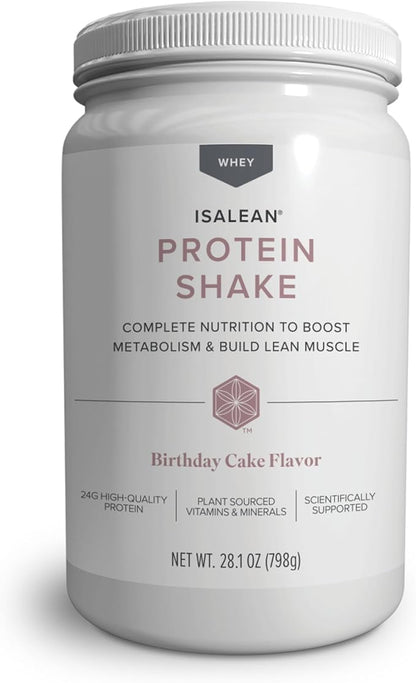 Isagenix IsaLean Shake - Meal Replacement Protein Shake Supports Healthy Weight & Muscle Growth - Protein Powder Enriched with 23 Vitamins - Birthday Cake Flavor, 29.6 Oz (14 Servings)