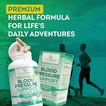 PurePremium Supplements Blood Pressure Supplements with Hawthorn Berry, Hibiscus - Nitric Oxide for Normal Blood Pressure Support w/Vitamin B12 - Garlic Supplements for Normal Nitric Oxide - 90 Caps