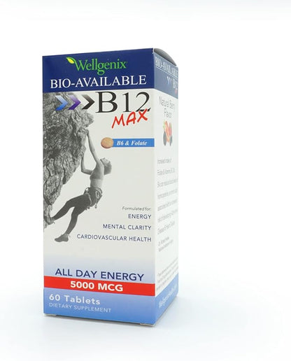 Wellgenix Bio-Available Sublingual B12 Max - Formulated for High Absorption - Nutritional Multivitamin B12, B6, Folate - Fast Dissolve (60 Ct) 2 Pack