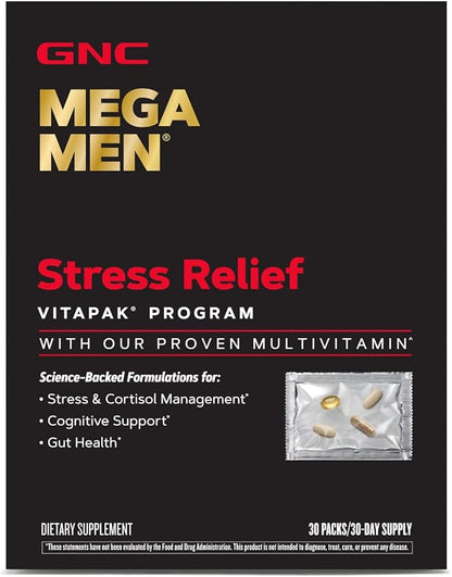 GNC Mega Men Stress Relief Vitapak, Stress & Cortisol Management, 30 Count