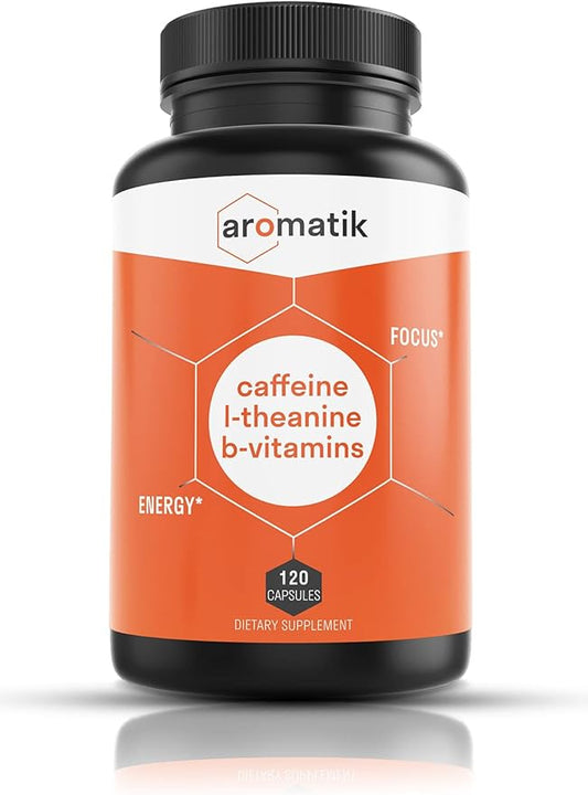 Caffeine L-Theanine Focus Supplement | Caffeine (100 mg) + L-Theanine (200 mg) + B Vitamins | Energy Focus Cognition | USA Made at FDA Registered Facility | Vegan Capsules | 120 Servings