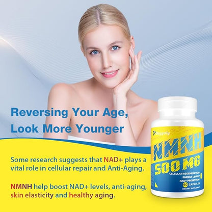 NMNH (Dihydronicotinamide Mononucleotide) 500mg Per Serving, NMNH NAD Supplement to Boost NAD+ Levels As We Age, NAD Plus Supplement for Anti Aging, Energy, Immune, Focus, Pure Organic - 780 Capsules