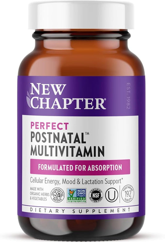 New Chapter, Postnatal Vitamins Lactation Supplement, Complete Multivitamin with Fermented Vitamin D3 + B Vitamins, Made with Organic Vegetables & Herbs, Non-GMO Ingredients, 192 Count