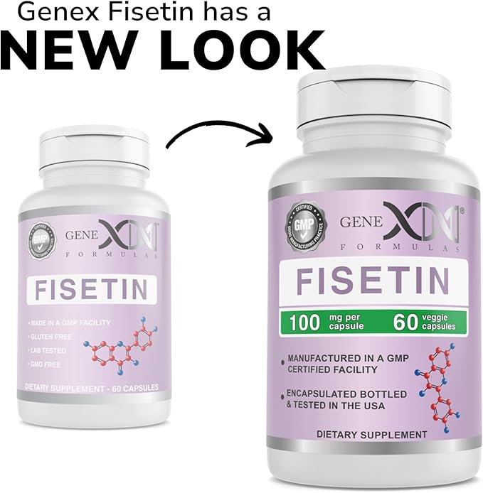 Genex Formulas Fisetin 100mg/Serving (60 Capsules) | Antioxidant That Supports Healthy Aging and Brain Wellness - Non-GMO, Gluten Free, Vegetarian - 2 Month Supply