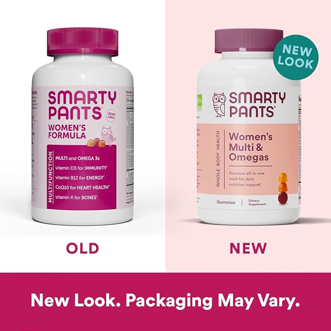 SmartyPants Women's Multivitamin Gummies: Omega 3 Fish Oil (EPA/DHA), Methylfolate, CoQ10, Vitamin D3, C, Vitamin B12, B6, Vitamin A, K & Zinc, Gluten Free, 180 Count (30 Day Supply)