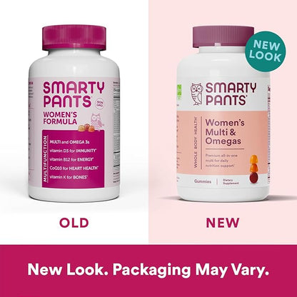 SmartyPants Women's Multivitamin Gummies: Omega 3 Fish Oil (EPA/DHA), Methylfolate, CoQ10, Vitamin D3, C, Vitamin B12, B6, Vitamin A, K & Zinc, Gluten Free, 180 Count (30 Day Supply)
