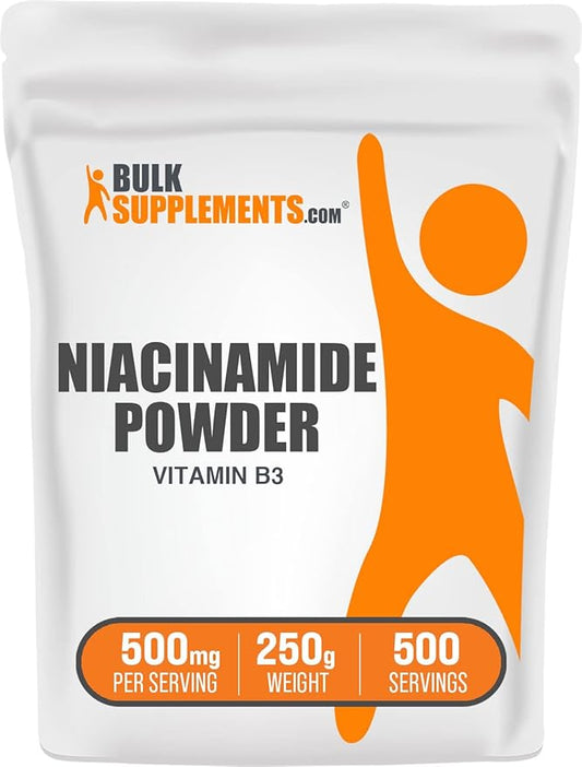 BULKSUPPLEMENTS.COM Niacinamide Powder - Niacinamide Supplement, Vitamin B3 Supplement, Niacinamide 500mg - B3 Vitamins for Skin Health, Pure & Gluten Free - 500mg per Serving, 250g (8.8 oz)