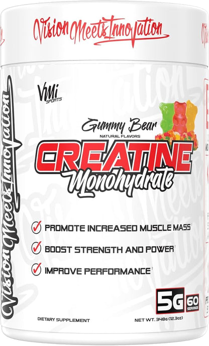 VMI Sports Creatine Monohydrate Powder Muscle Mass – Strength – Size – Power | 5 Grams per Serving (60 Servings, Gummy Bear)
