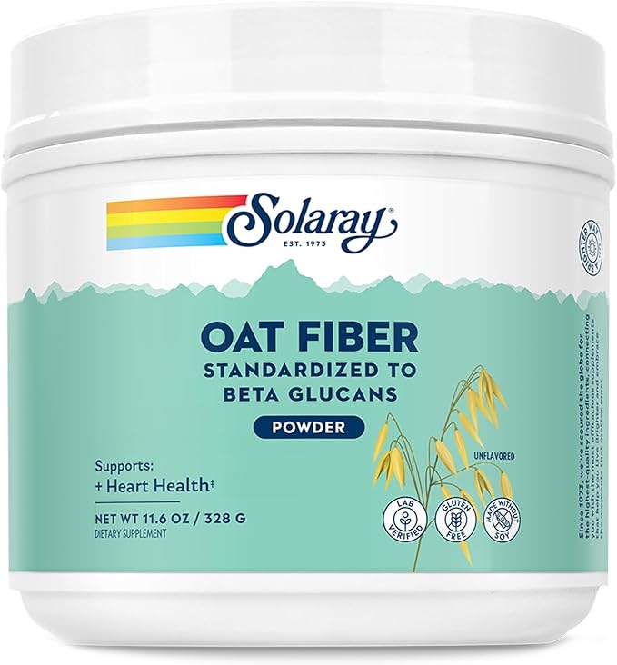 SOLARAY Oat Fiber - Soluble Fiber Supplement Powder - Standardized to Beta Glucans for Heart Health Support - Unflavored, Gluten Free, Vegan, 60 Day Guarantee, Lab Verified - 30 Servings, 11.6oz