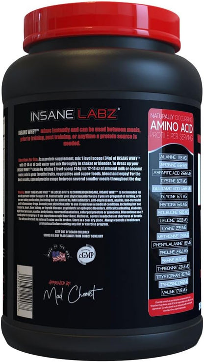 Insane Labz Insane Whey,100% Muscle Building Whey Protein, BCAA Amino Profile, Mass Gainer, Meal Replacement (Strawberries & Cream, 30 Servings)
