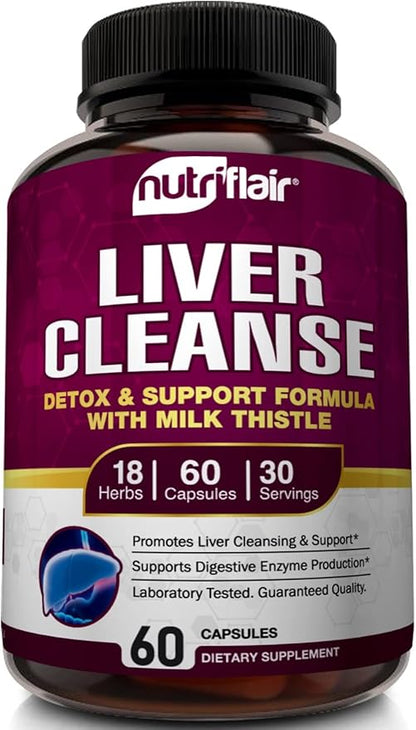 NutriFlair Liver Cleanse Detox & Repair Supplement with Milk Thistle, Turmeric, Dandelion, Artichoke Extract, Berberine HCL, Ginger - Liver Support and Liver Health, Non-GMO Pills, 60 Veggie Capsules