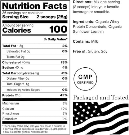 NorCal Organic Unflavored Whey Protein - 2lbs Bulk | 100% Grass-Fed, USDA Certified | Pure, Clean Protein Sourced from Northern California Family Farms