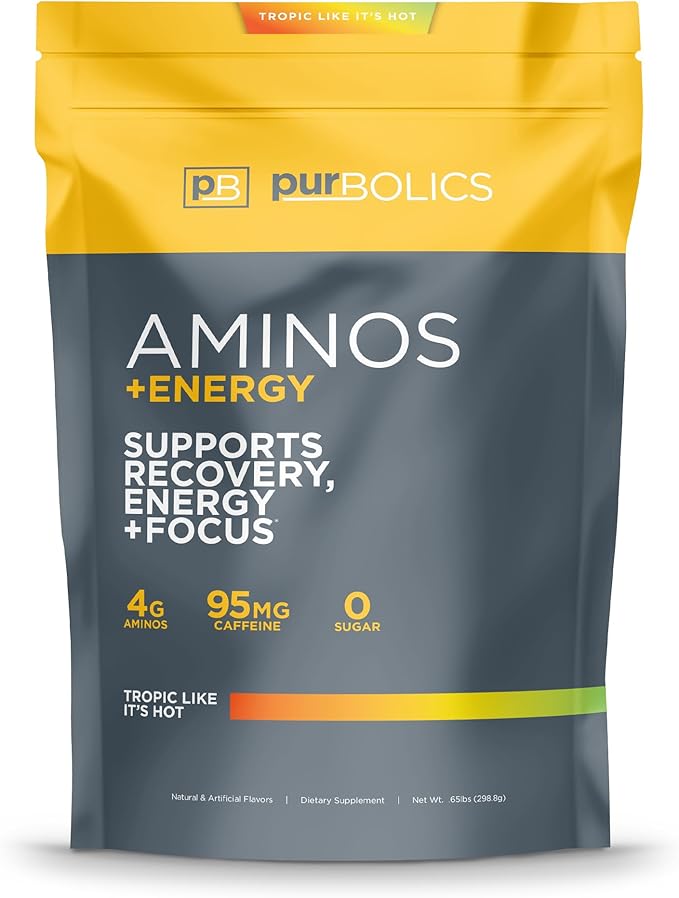 Aminos + Energy | Supports Recovery, Energy & Focus | 95mg of Caffeine, 0 Sugar & 60 Servings (Tropic Like It's Hot)