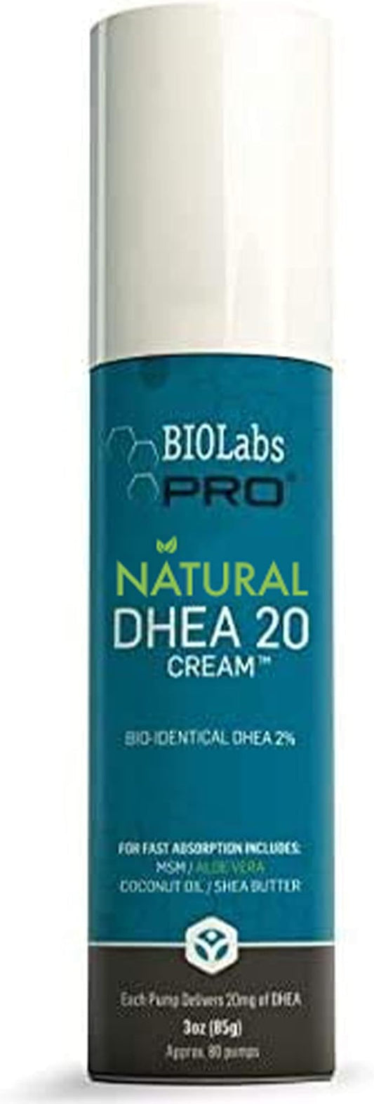BIOLABS PRO All Natural Bioidentical 20mg Dhea Cream - Two Month Supply - for Men or Women (Unscented - 3.0oz)