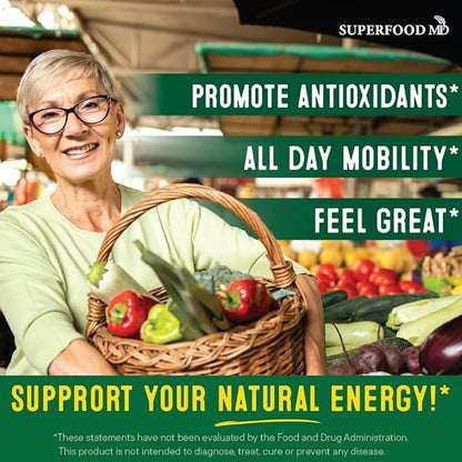 Superfood Fruit and Veggie Supplement - 360 Whole Super Fruit and Vegetable Supplements & Vitamin, Natural Energy Levels, with Olive Leaf Soy Free- 180 Count (Pack of 2)