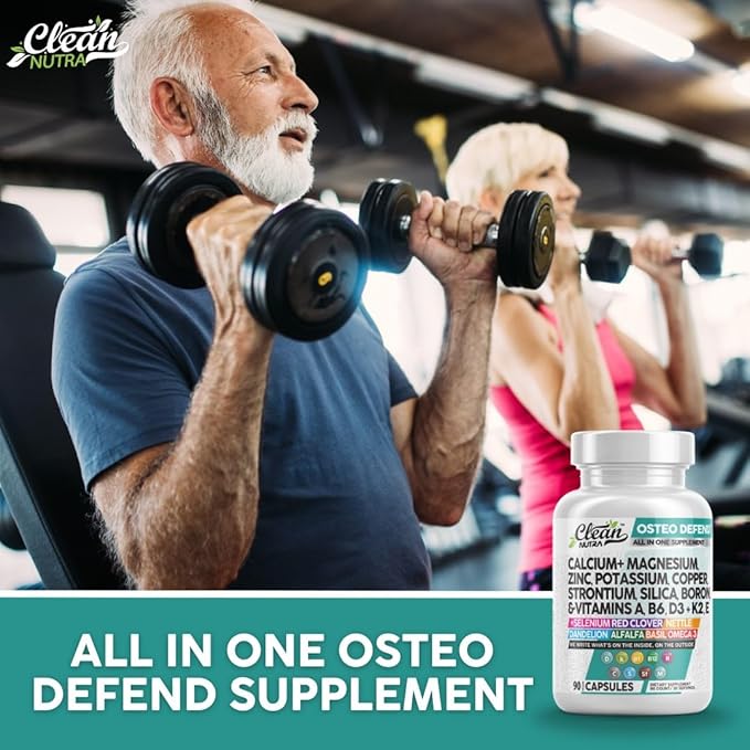 Calcium Magnesium Zinc Supplement with Potassium, Copper, Strontium, Silica, Vitamin D3 K2, Boron, Vitamin B1 B12 Red Clover Herb Alfalfa Basil Pills for Men and Women Clean Nutra Osteo Defend