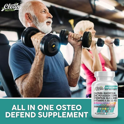 Calcium Magnesium Zinc Supplement with Potassium, Copper, Strontium, Silica, Vitamin D3 K2, Boron, Vitamin B1 B12 Red Clover Herb Alfalfa Basil Pills for Men and Women Clean Nutra Osteo Defend