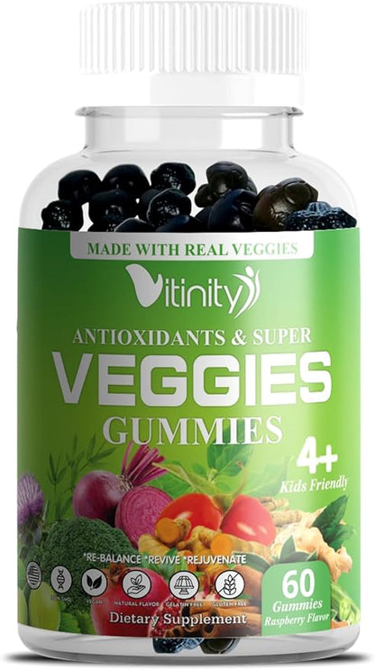 Made with Real Super Veggies Delicious Gummy Supplement,Men,Women & Kids(60 Chews),30 Veggies,Herbs,Fruit and Vegetable Vitamins,Non-GMO,Pectin-Based,Gluten-Free,No More Pills (30 Day Supply)