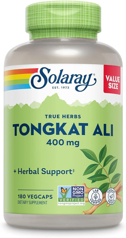 SOLARAY Tongkat Ali 400 mg - Longjack Tongkat Ali for Men - Herbal Support for Men's Health and Vitality - Vegan, Non-GMO, Lab Verified - 180 Servings, 180 VegCaps