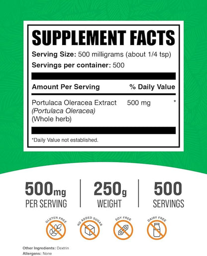 BulkSupplements.com Purslane Extract Powder - Portulaca Oleracea Extract, Purslane Supplements - from Purslane Herb, Gluten Free, 500mg per Serving, 250g (8.8 oz) (Pack of 1)