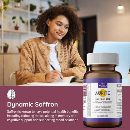 Saffron Ashwagandha Supplement | Stress Management, Mood Support, Long-Term Memory, for Women & Men. 60 Count, Vegetarian Friendly, Non-GMO, Gluten-Free, Soy-Free (2 Months of Supply)
