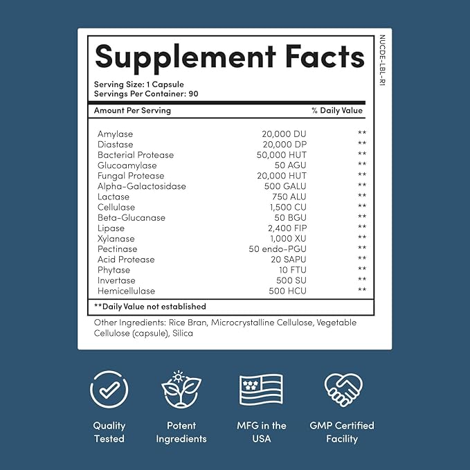Nucific Digestive Enzyme Supplement to Support Digestion and Nutrient Bioavailability, 90 Count