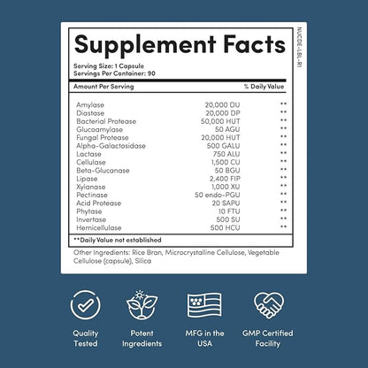 Nucific Digestive Enzyme Supplement to Support Digestion and Nutrient Bioavailability, 90 Count