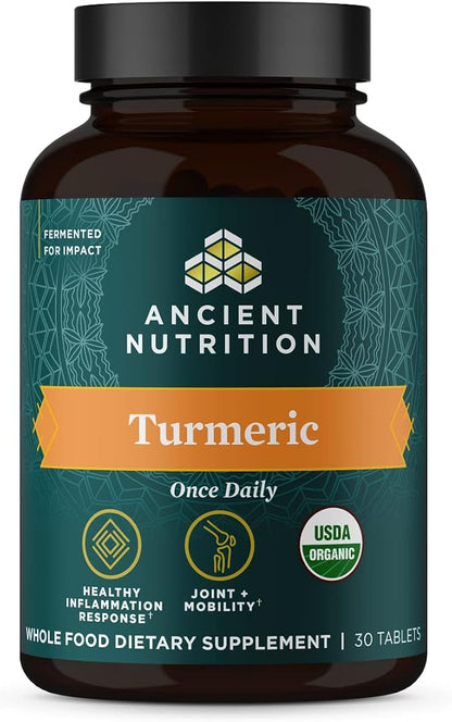 Turmeric Capsules by Ancient Nutrition, Once Daily, Use as a Joint Supplement and Supports Inflammation, Gluten Free, Paleo and Keto Friendly, 30 Tablets