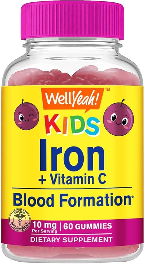Iron Gummies for Kids with Vitamin C - Anemia Support, Red Blood Cell Formation, Energy, and Immunity Support Gummy, Iron Supplements for Kids - GMO Free, Natural Grape Flavor - 60 Count