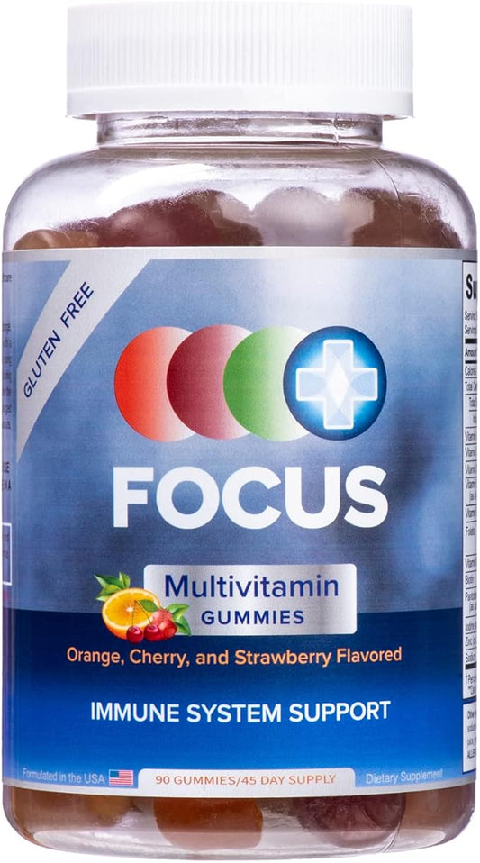 Focus Multivitamin Gummies | Flavored Vitamin Supplement | Boost Energy Levels | Support Overall Health | Daily Dietary Vitamin | 90 Ct, 45 Day Supply