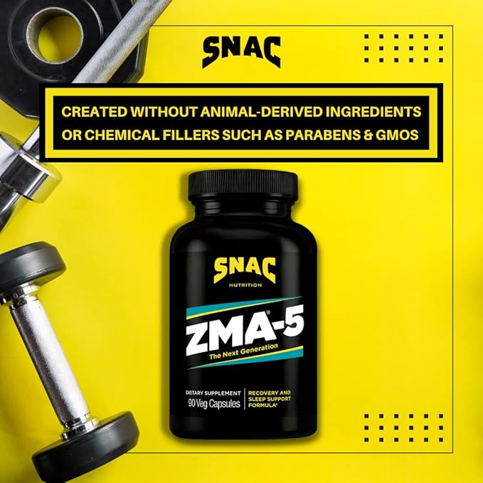 SNAC ZMA-5 Sleep Aid Supplement, Promote Muscle Recovery & Growth, Immune Support, & Restorative Sleep with Zinc, Magnesium & 5-HTP, Post Workout, Before Bed ZMA Supplements 90 Veggie Capsules