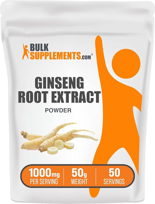 BulkSupplements.com Ginseng Root Extract Powder - Ginseng Supplement, Ginseng Herbal Supplements, Panax Ginseng - Vegan & Gluten Free, 1000mg per Serving, 50g (1.8 oz) (Pack of 1)