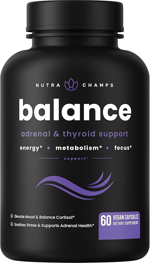 NutraChamps Thyroid Support & Adrenal Support Supplement 2-in-1 Formula with Iodine & Ashwagandha for Energy, Metabolism, Focus, Adrenal Fatigue & Stress Relief, Cortisol Balance for Women & Men
