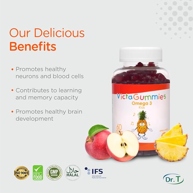 Kids Omega 3 Gummies 120g - Apple & Tropical Flavor - Supports Child's Normal Cognitive Function and Healthy Nervous System Development.