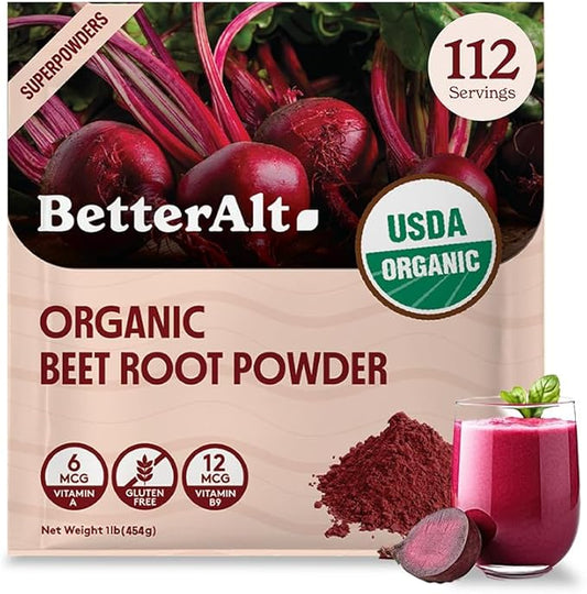 Organic Beet Root Powder, USDA Certified - Nitric Oxide Supplement, Beet Juice Powder Superfood for Healthy Heart, Beetroot Supplement, Beetroot Powder - 112 Servings, 1 lb