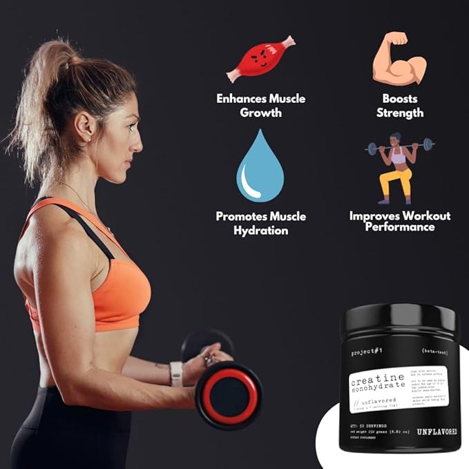 Project #1 Creatine Monohydrate Powder – Premium Performance & Recovery Supplement for Men & Women - Muscle Builder & Strength Enhancer - Unflavored - 5000mg per Serving - 50 Servings