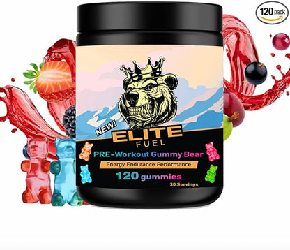 Pre Workout Gummies Elite Fuel - Endless Energy, Instant Strength Gain, Intense Pump, Enhanced Energy Output and Improved Athletic Performance, Endurance Performance